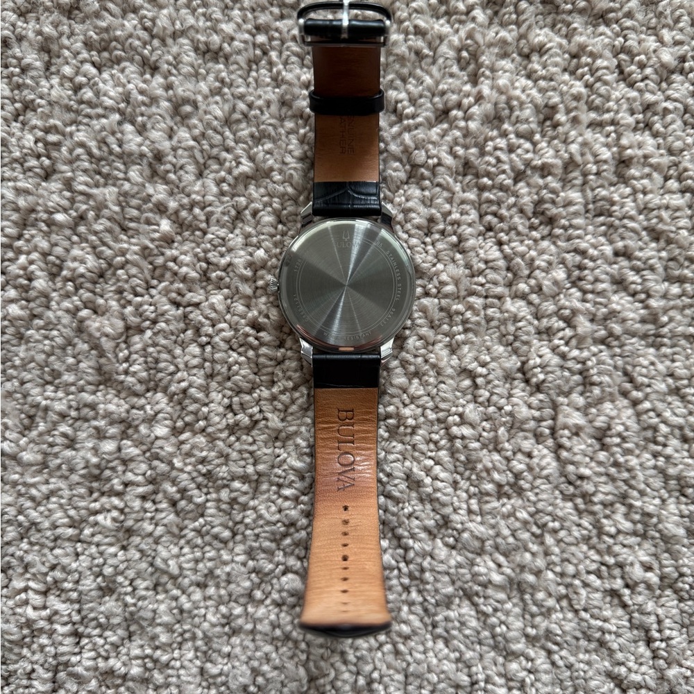 Bulova Silver and Black Class Leather Strap Watch - 96A133 - Picture 6 of 9